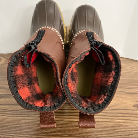 LL Bean Brown Leather 7" Front Zip Fleece Lined Insulated Duck Boots Women sz 9 - Picture 7 of 12